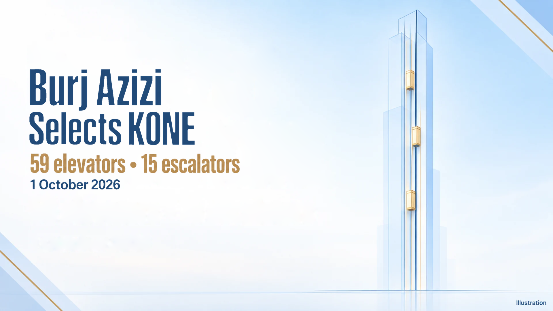 Burj Azizi KONE appointment illustrated with an abstract elevator schematic