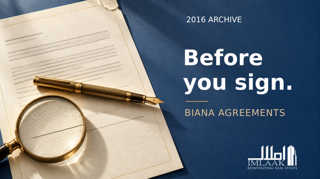 Biana agreement papers, pen and magnifying glass for a historical 2016 warning-signs article.