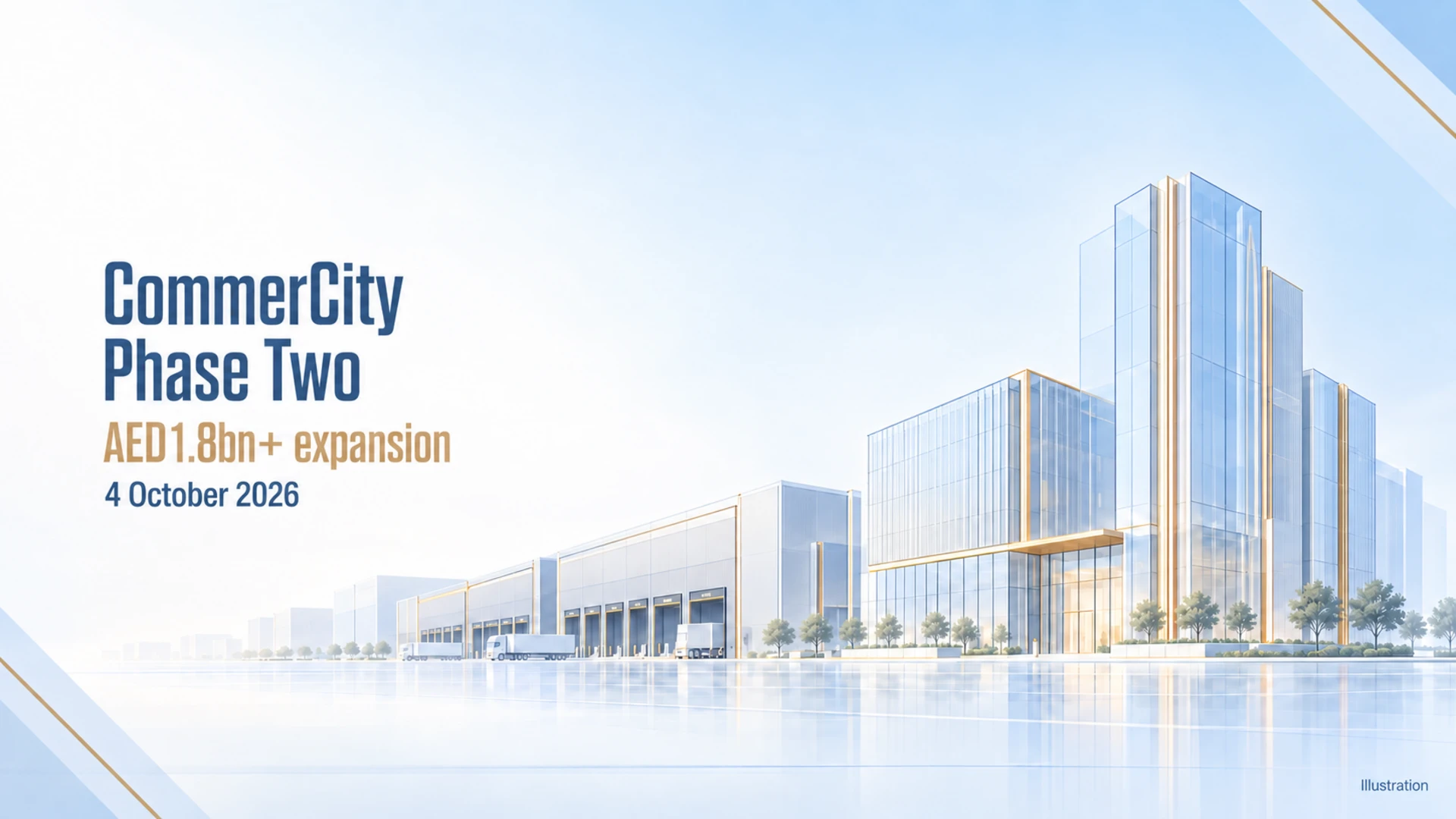 Concept illustration of offices and warehouses representing Dubai CommerCity’s planned phase-two expansion
