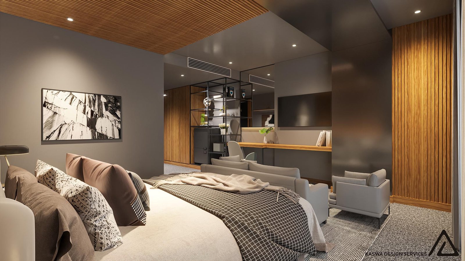 Supplied 3D concept render of a proposed hotel-room interior