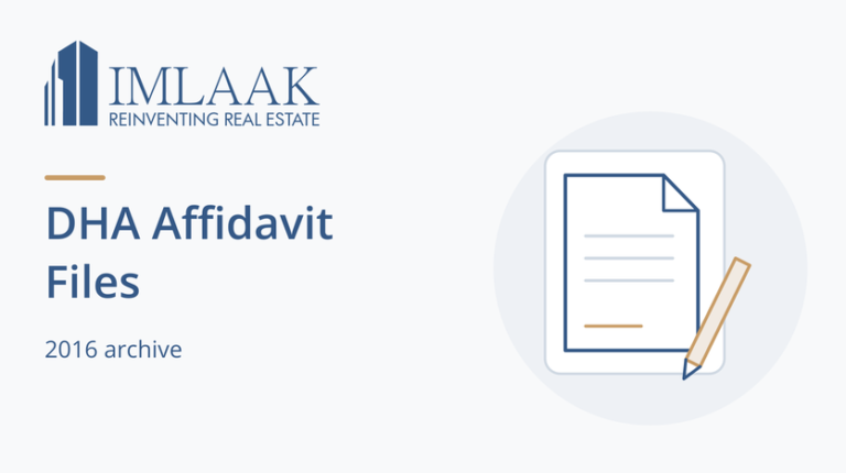 DHA Affidavit Files. 2016 archive. Property document and pen.
