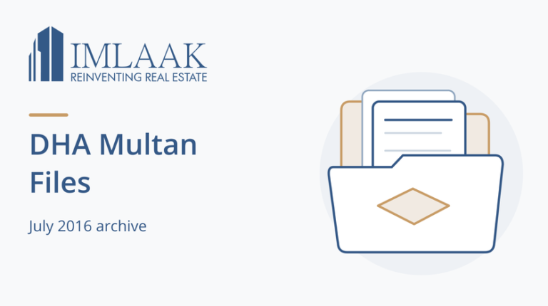 DHA Multan Files. July 2016 archive. Folder and documents with a symbolic plot outline.