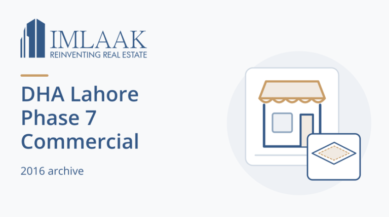 DHA Lahore Phase 7 Commercial. 2016 archive. Symbolic shopfront with a plot-research detail.