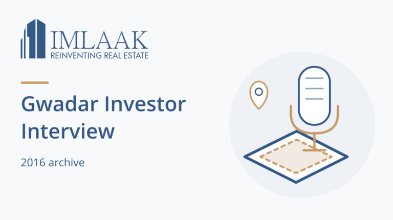 Gwadar Investor Interview. 2016 archive. Microphone with abstract plot tile and location pin.