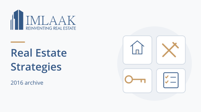 Real Estate Strategies. 2016 archive. Equal-sized property, renovation, key and checklist symbols.