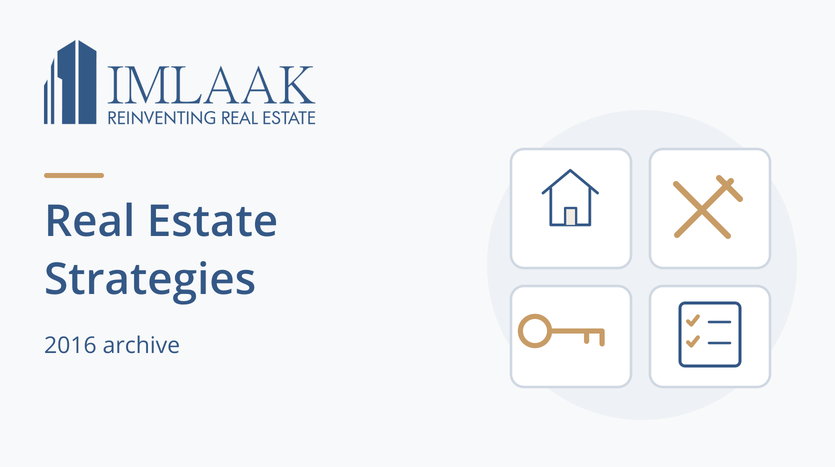 Real Estate Strategies. 2016 archive. Equal-sized property, renovation, key and checklist symbols.
