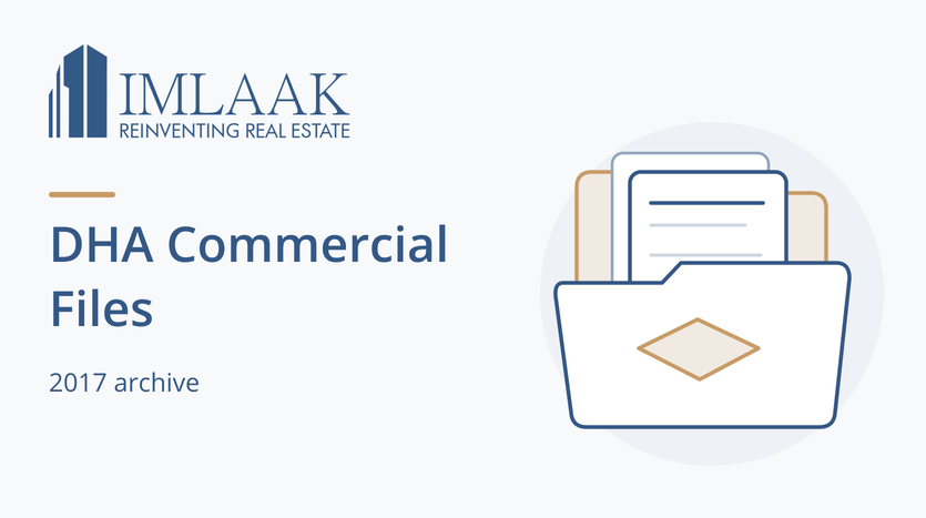 DHA Commercial Files. 2017 archive. Folder and documents with a symbolic plot outline.