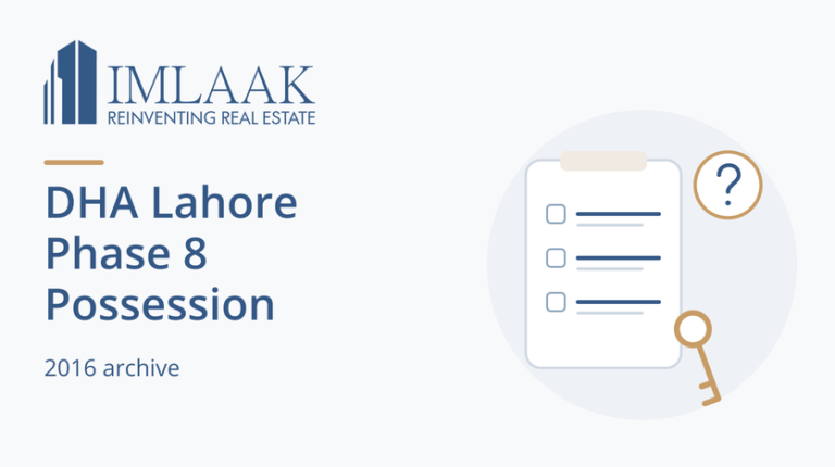DHA Lahore Phase 8 Possession. 2016 archive. Property checklist, key and question mark.