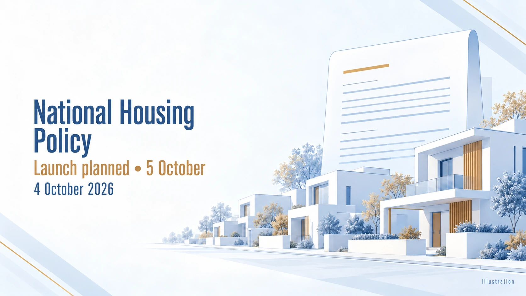 Conceptual homes and a policy document illustrating Pakistan housing policy