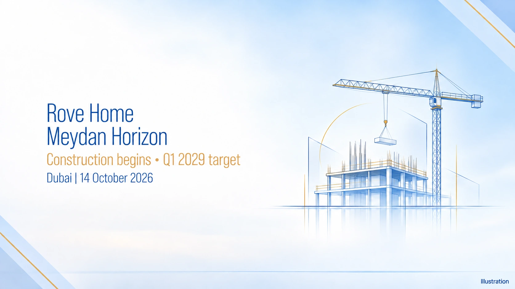 Conceptual construction illustration accompanying the Rove Home Meydan Horizon groundbreaking news; not an actual project rendering.