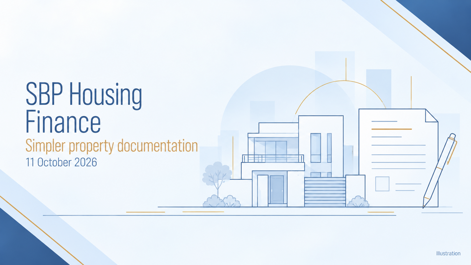 Conceptual house and document illustration for SBP housing-finance documentation changes.